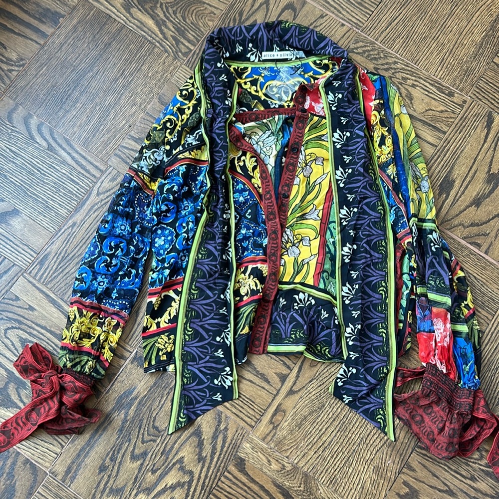Alice and Olivia Silk Multicolor Button Down